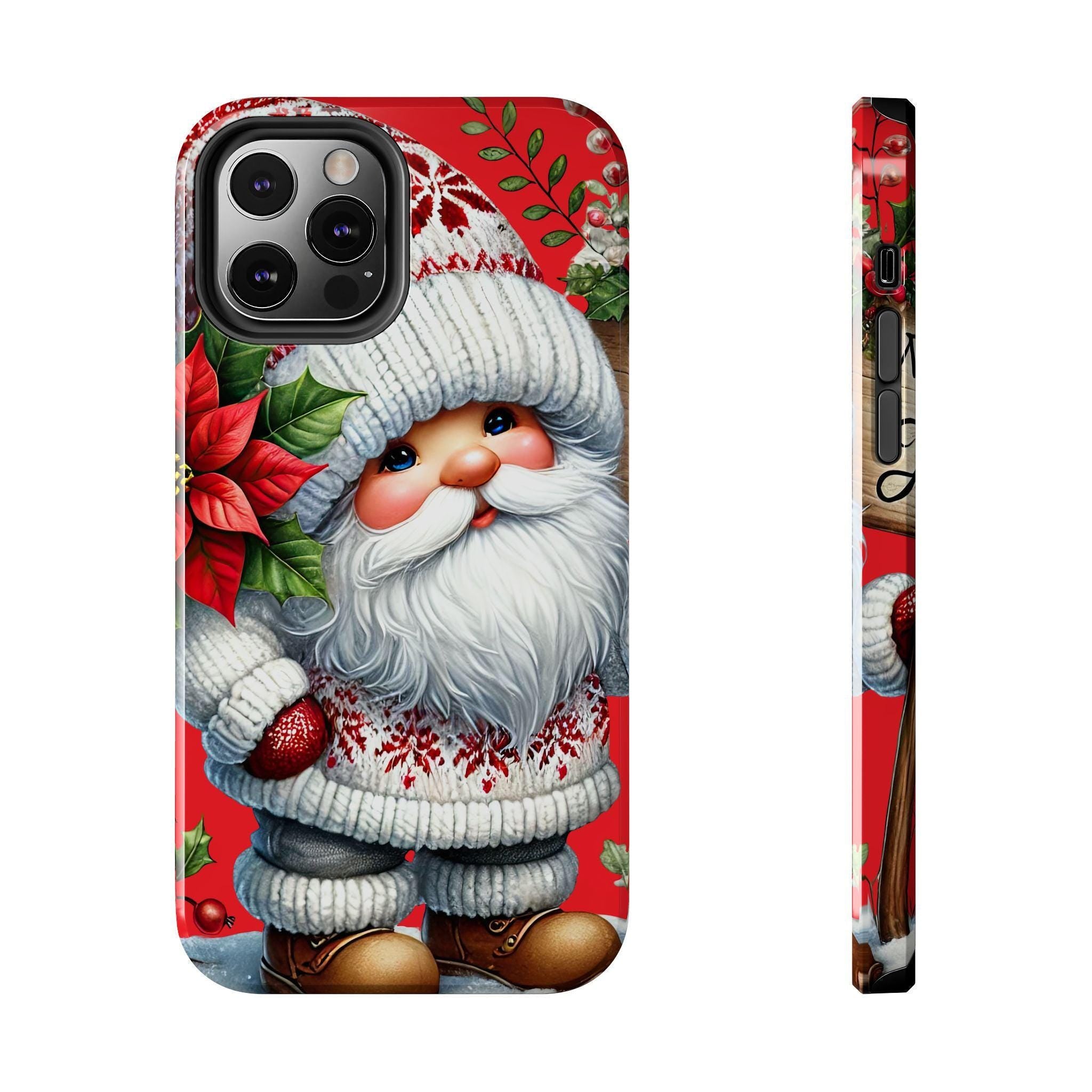 Christmas Holiday Gnome Phone Case, Impact Resistant Phone Cover With Inner Rubber Lining For iPhone And Samsung, Christmas Gnome Gift Phone