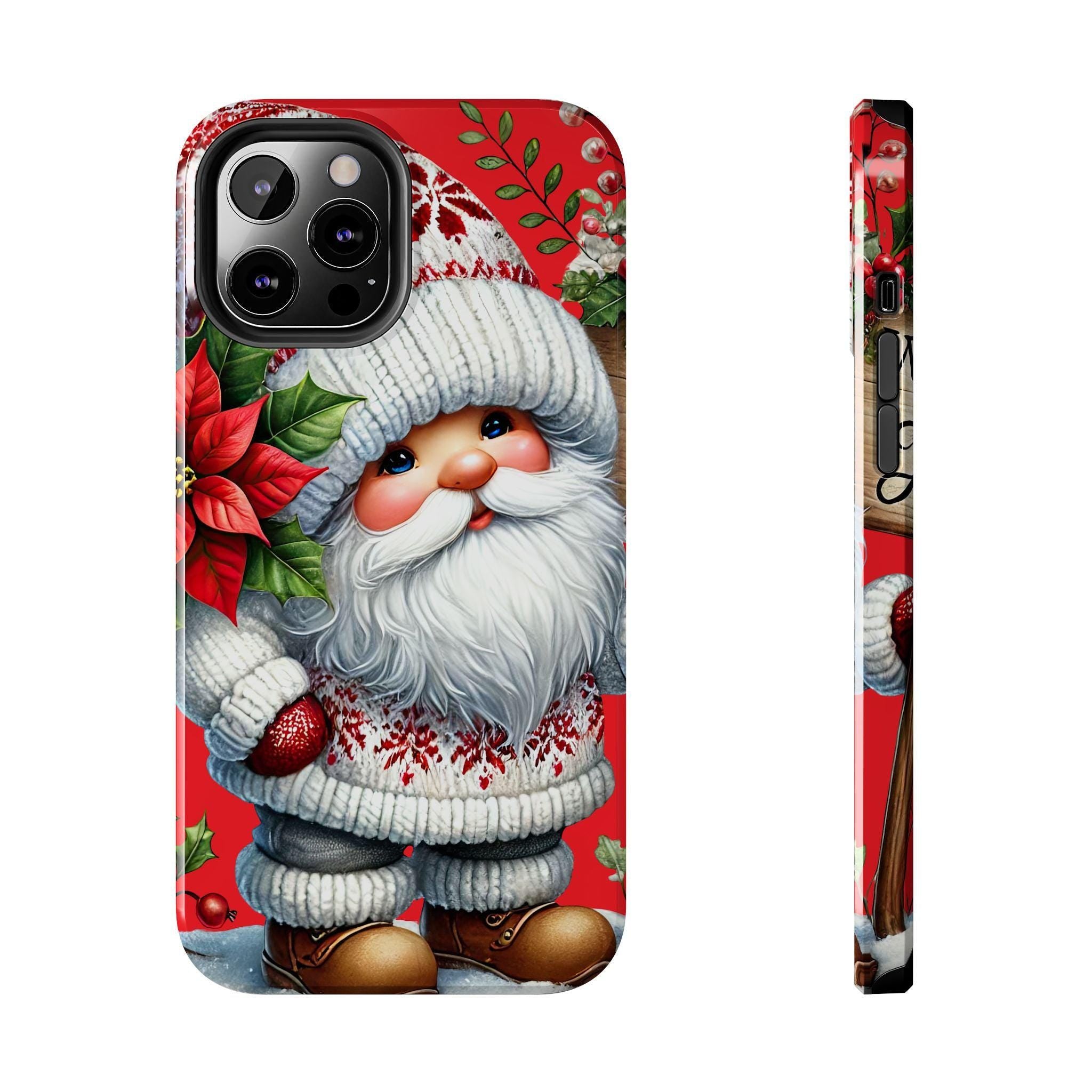 Christmas Holiday Gnome Phone Case, Impact Resistant Phone Cover With Inner Rubber Lining For iPhone And Samsung, Christmas Gnome Gift Phone