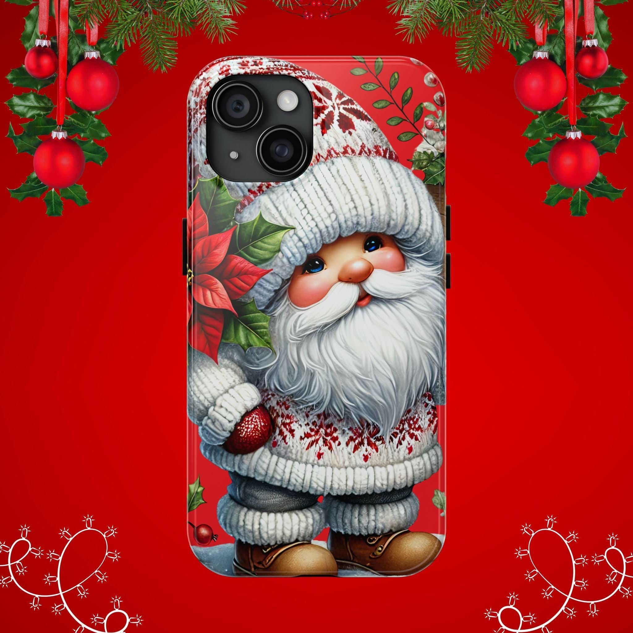 Christmas Holiday Gnome Phone Case, Impact Resistant Phone Cover With Inner Rubber Lining For iPhone And Samsung, Christmas Gnome Gift Phone