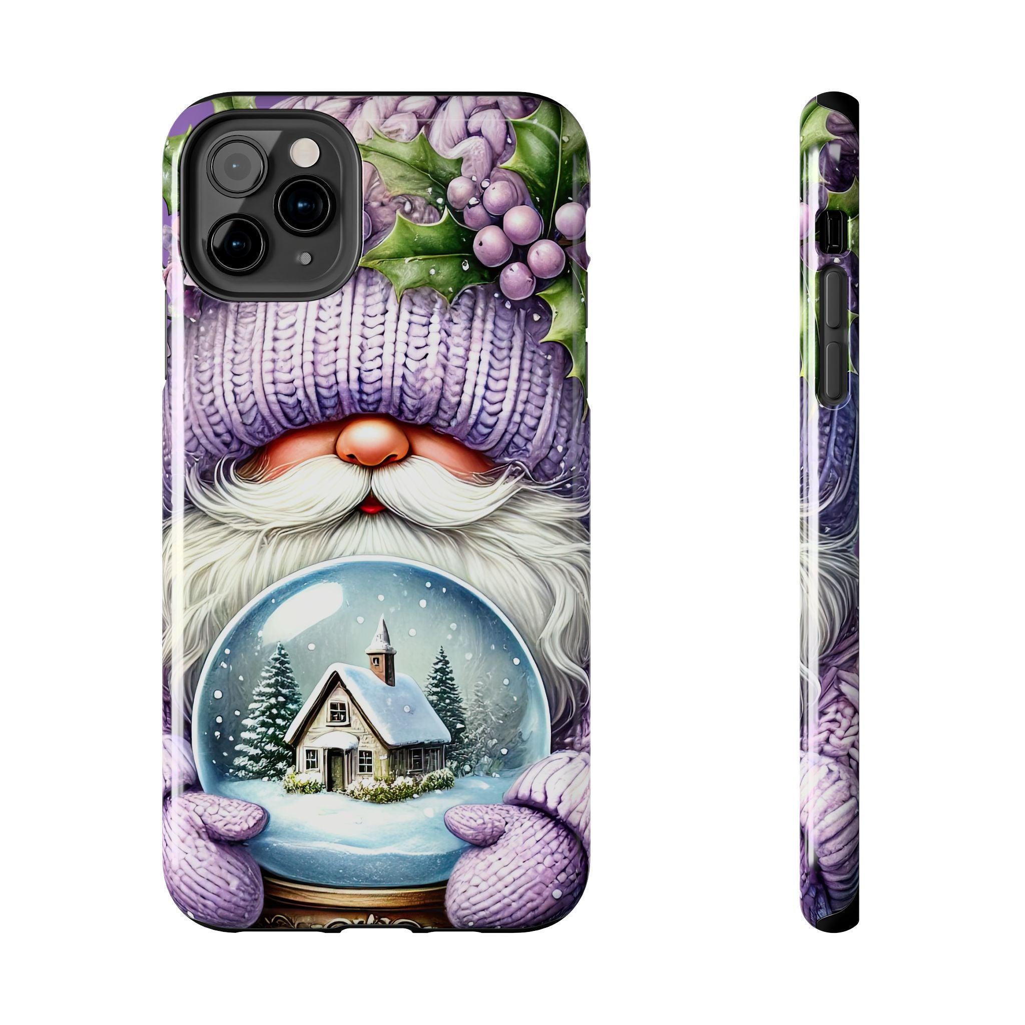 Phone Case Christmas Gnome Purple Snow Globe Holiday Protective Cover iPhone And Samsung Tough Case Impact Resistant