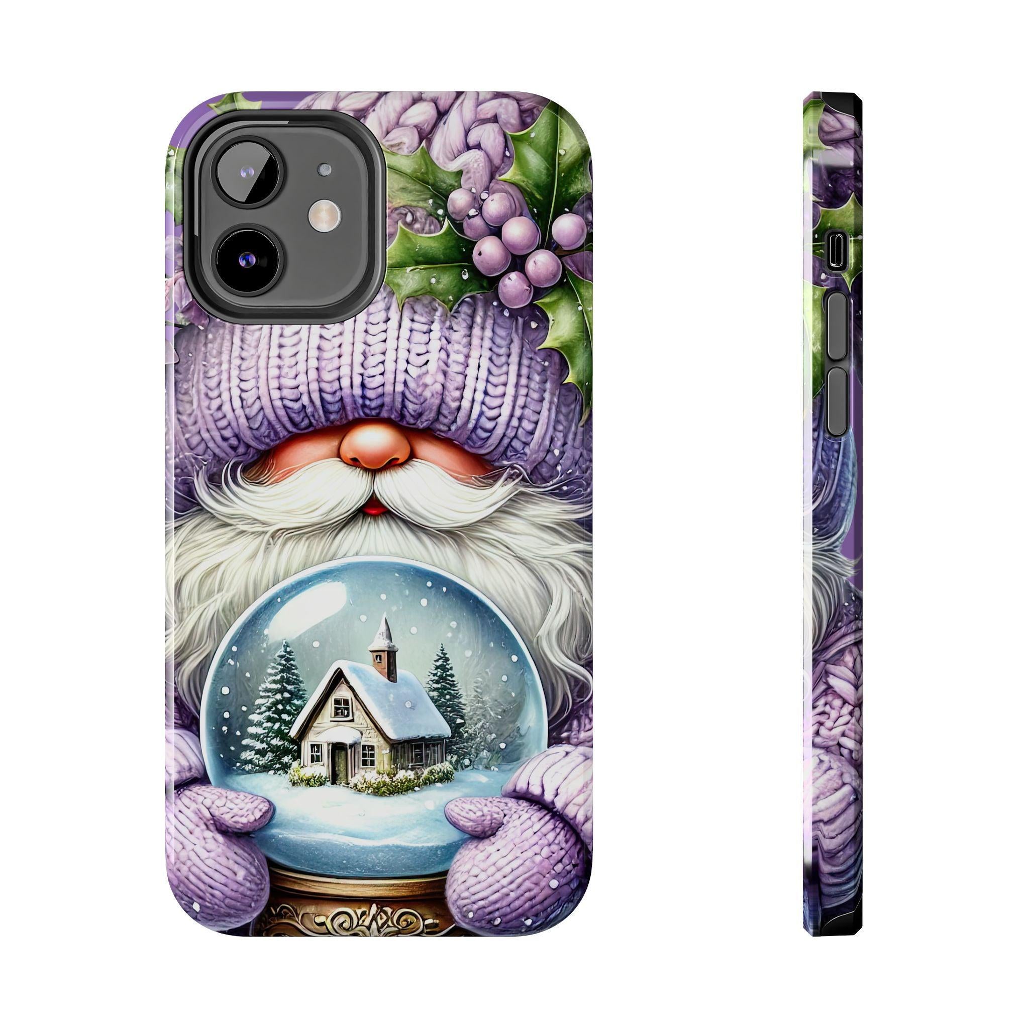 Phone Case Christmas Gnome Purple Snow Globe Holiday Protective Cover iPhone And Samsung Tough Case Impact Resistant
