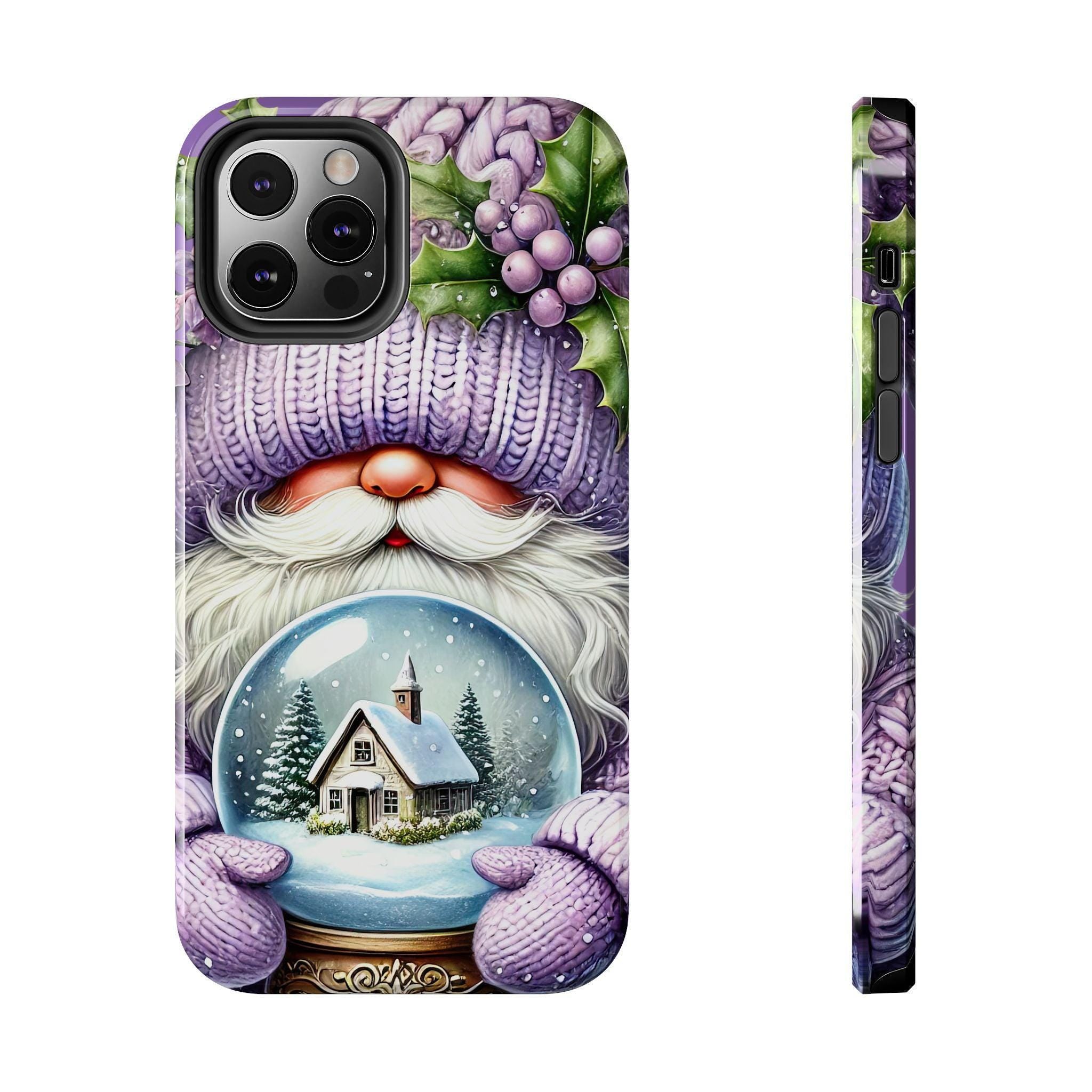Phone Case Christmas Gnome Purple Snow Globe Holiday Protective Cover iPhone And Samsung Tough Case Impact Resistant