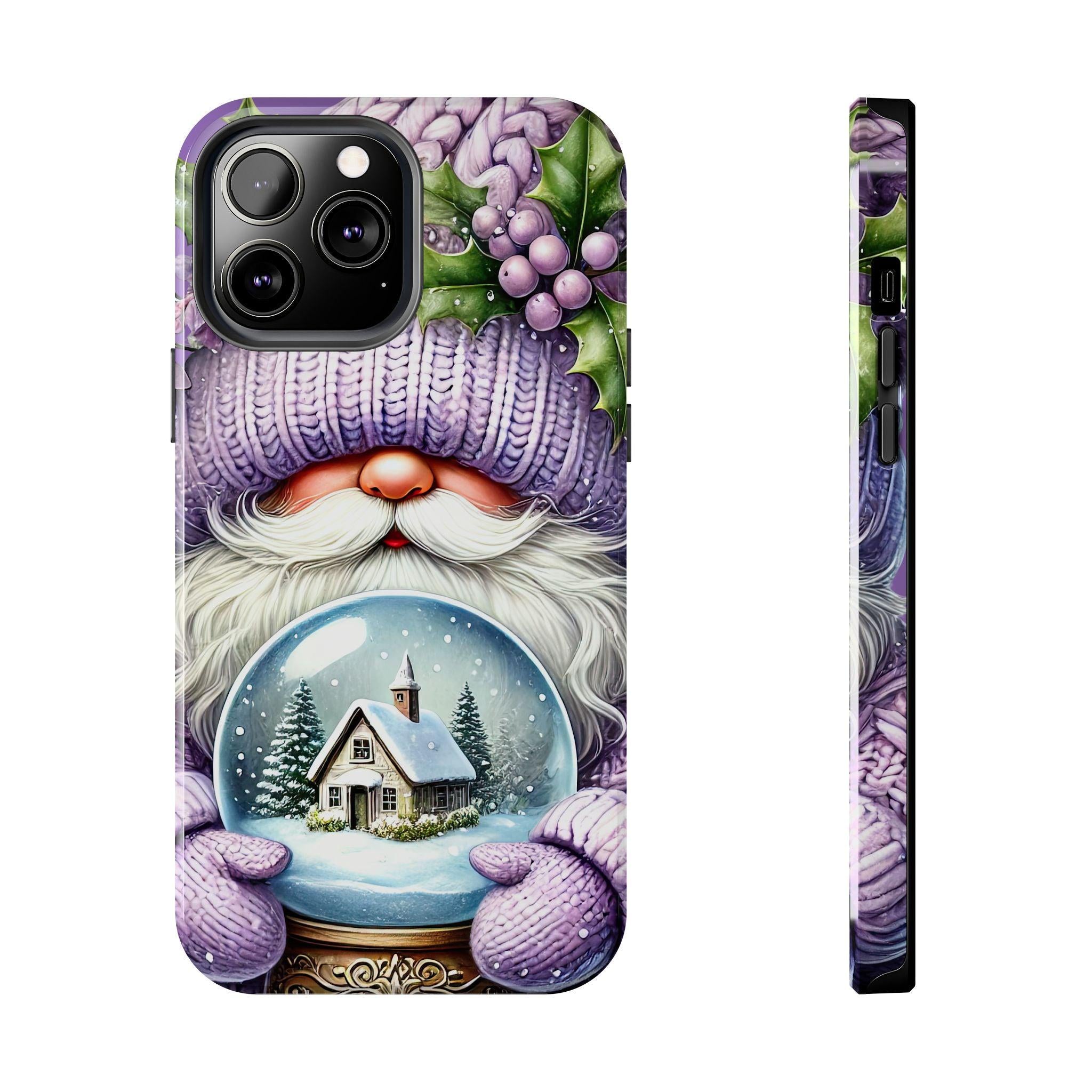 Phone Case Christmas Gnome Purple Snow Globe Holiday Protective Cover iPhone And Samsung Tough Case Impact Resistant