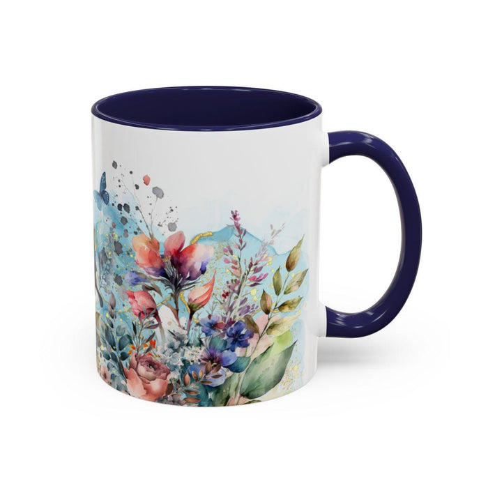 Floral Butterfly Coffee Mug • Navy Blue Botanical Nature Lover Cup