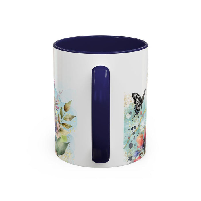 Floral Butterfly Coffee Mug • Navy Blue Botanical Nature Lover Cup
