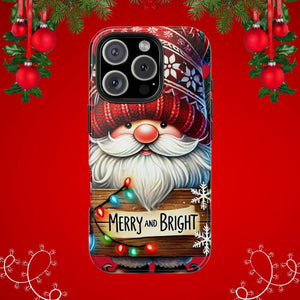 Christmas Gnome Phone Case For Samsung and iPhone, Holiday Phone Covers, Merry & Bright Christmas Design Case