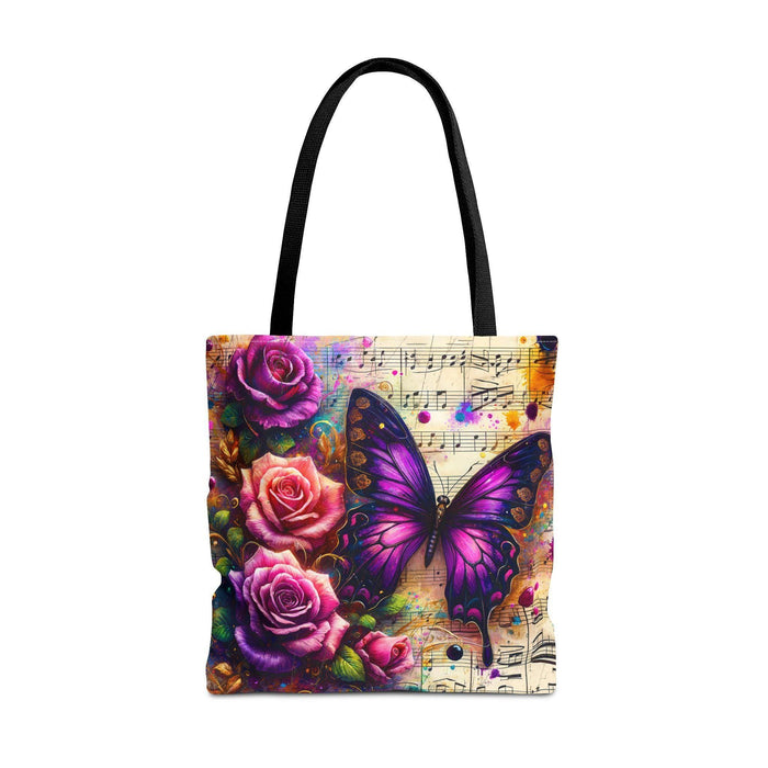 Roses Butterfly Music Tote Bag • Floral Canvas Shoulder Bag