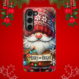 Christmas Gnome Phone Case For Samsung and iPhone, Holiday Phone Covers, Merry & Bright Christmas Design Case