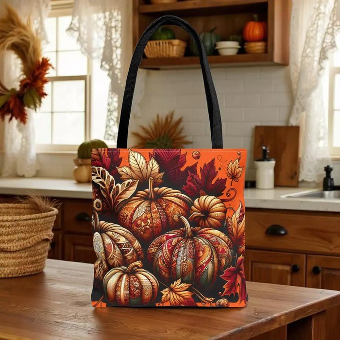 Autumn Pumpkin Tote Bag: Eco-Friendly Fall Shopper with Leaves, Book Lover Gift