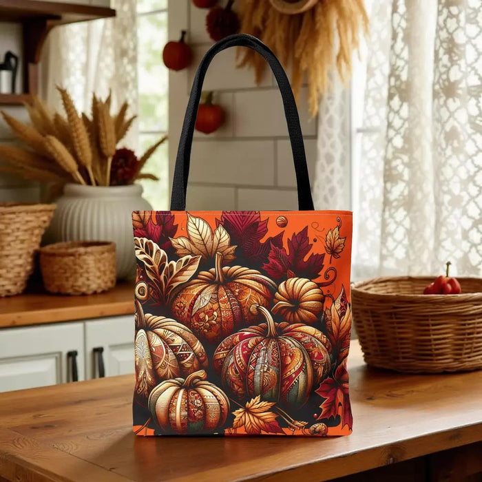 Autumn Pumpkin Tote Bag: Eco-Friendly Fall Shopper with Leaves, Book Lover Gift