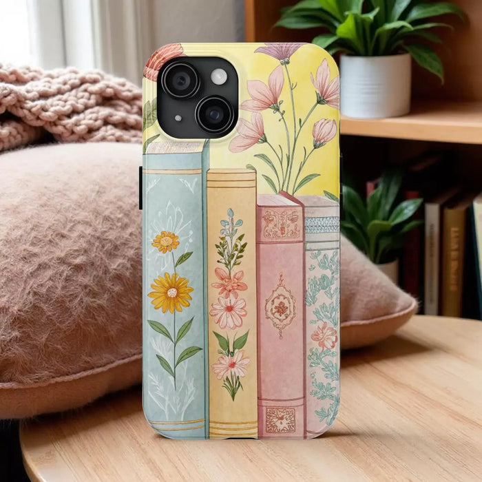 Floral Book Lover Phone Case: Durable, Colorful Vintage Design