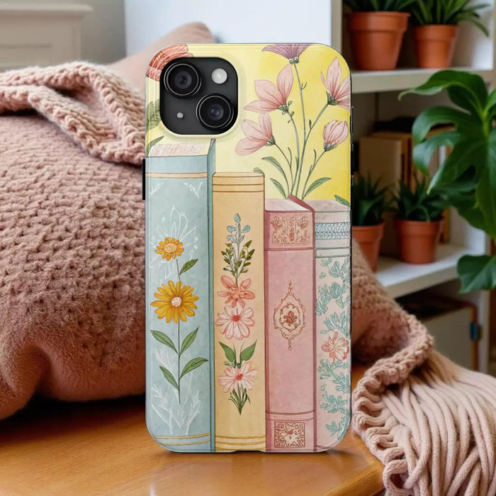 Floral Book Lover Phone Case: Durable, Colorful Vintage Design
