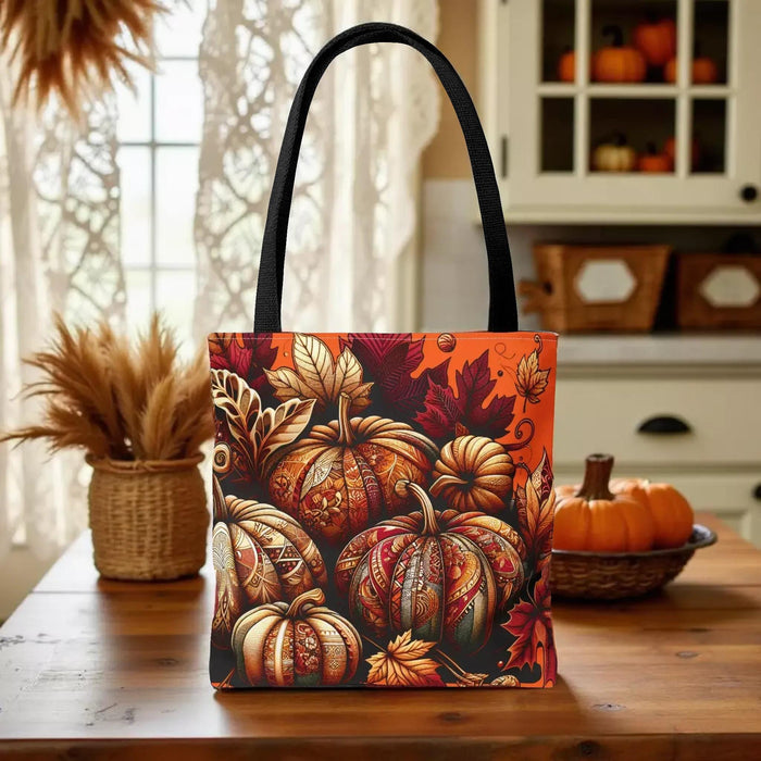 Autumn Pumpkin Tote Bag: Eco-Friendly Fall Shopper with Leaves, Book Lover Gift