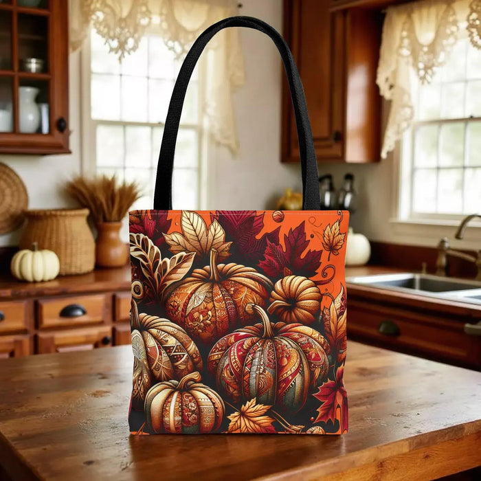 Autumn Pumpkin Tote Bag: Eco-Friendly Fall Shopper with Leaves, Book Lover Gift