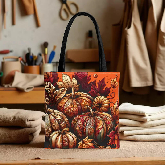 Autumn Pumpkin Tote Bag: Eco-Friendly Fall Shopper with Leaves, Book Lover Gift