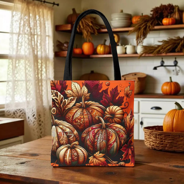 Autumn Pumpkin Tote Bag: Eco-Friendly Fall Shopper with Leaves, Book Lover Gift