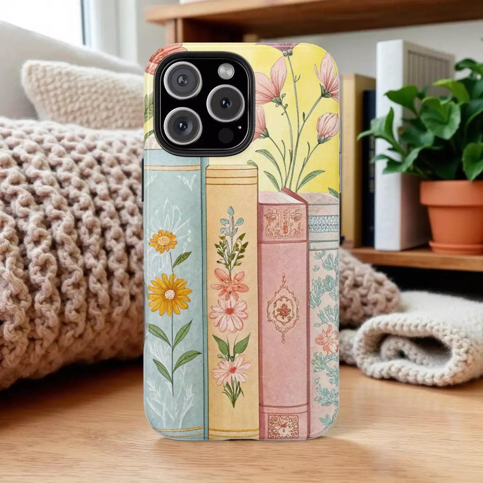 Floral Book Lover Phone Case: Durable, Colorful Vintage Design