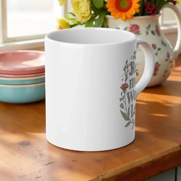 20oz Jumbo Mug - 'Read More. Worry Less.' Floral Ceramic Coffee Cup
