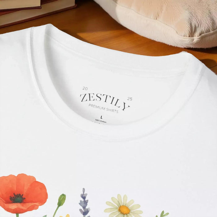 There's No Such Thing As Too Many Books Floral T-Shirt With Book Illustration