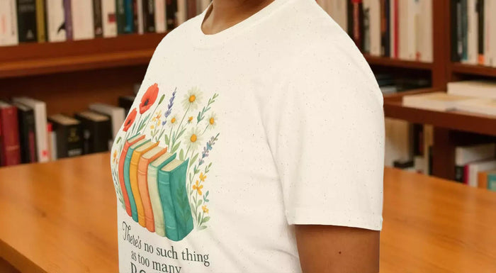 There's No Such Thing As Too Many Books Floral T-Shirt With Book Illustration