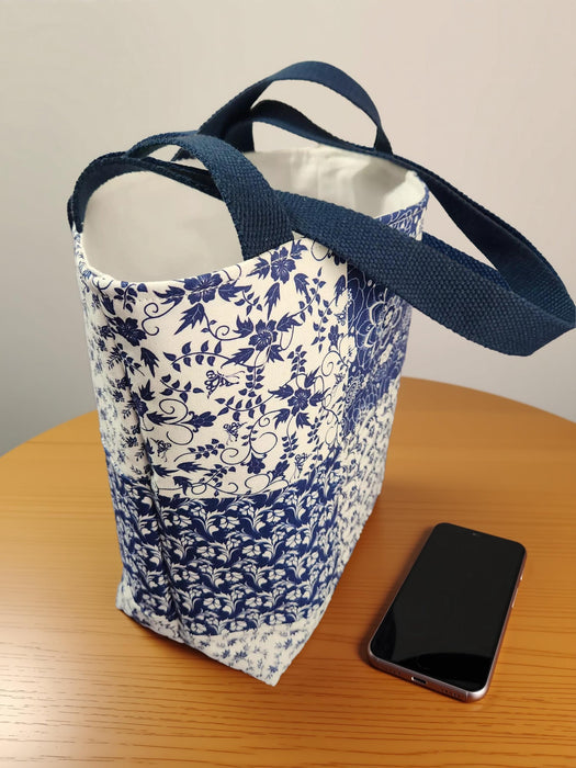 Handmade Patchwork Blue White Tote Bag • Cottagecore Cotton Purse (12