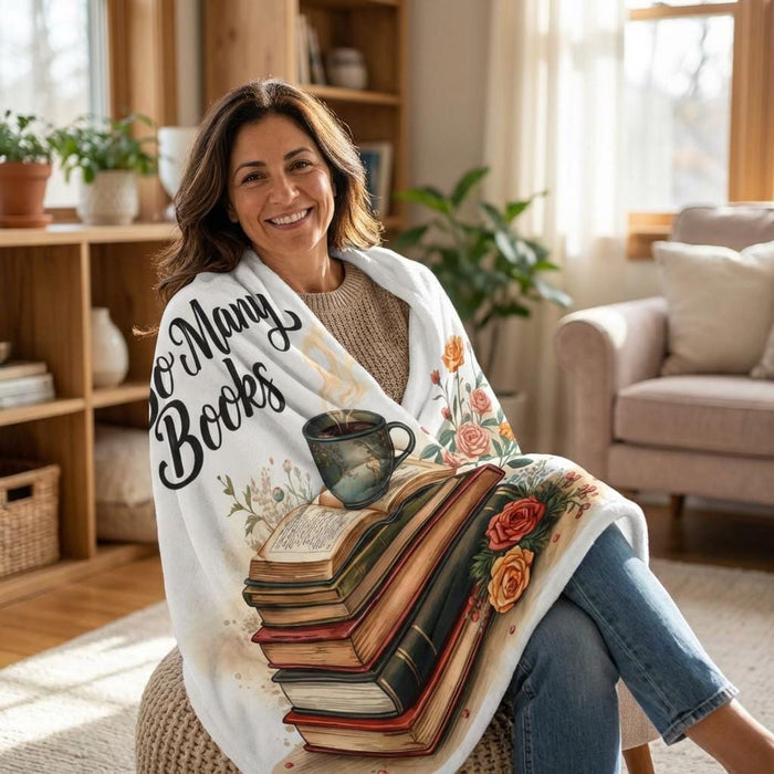 So Many Books Plush Throw Blanket • Cozy Reading Nook Decor, Literary Gift