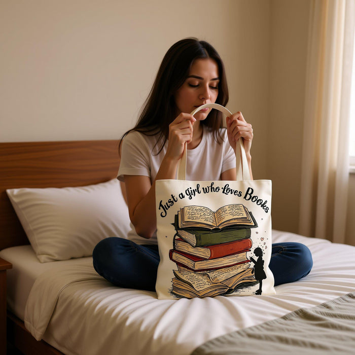 Just A Girl Who Loves Books Tote Bag • Literary Canvas Reader Accessory