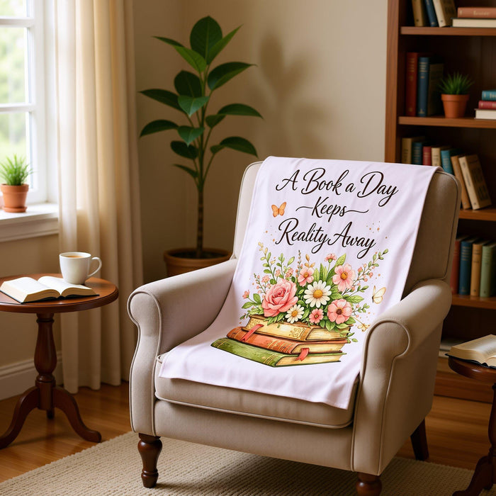 A Book a Day Plush Blanket • Cozy Book Lover Reading Throw • Soft Velveteen Literary Gift • Coffee Mug Gift Set