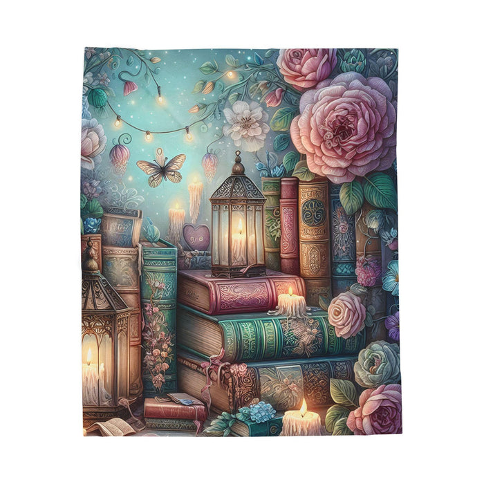 Book Lover Plush Blanket • Cozy Reading Throw • Lantern & Roses Bookish Blanket • Literary Gift for Readers