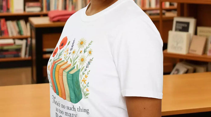There's No Such Thing As Too Many Books Floral T-Shirt With Book Illustration