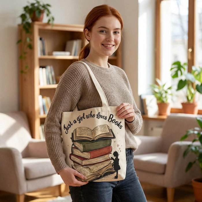 Just A Girl Who Loves Books Tote Bag • Literary Canvas Reader Accessory