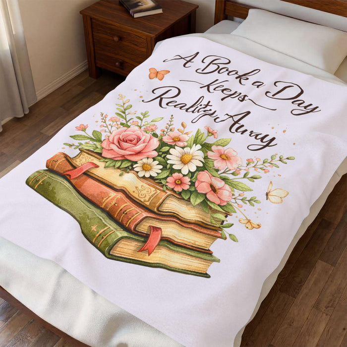 A Book a Day Plush Blanket • Cozy Book Lover Reading Throw • Soft Velveteen Literary Gift • Coffee Mug Gift Set