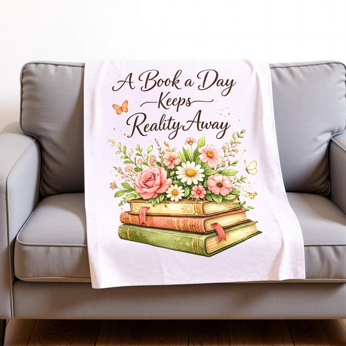 A Book a Day Plush Blanket • Cozy Book Lover Reading Throw • Soft Velveteen Literary Gift • Coffee Mug Gift Set