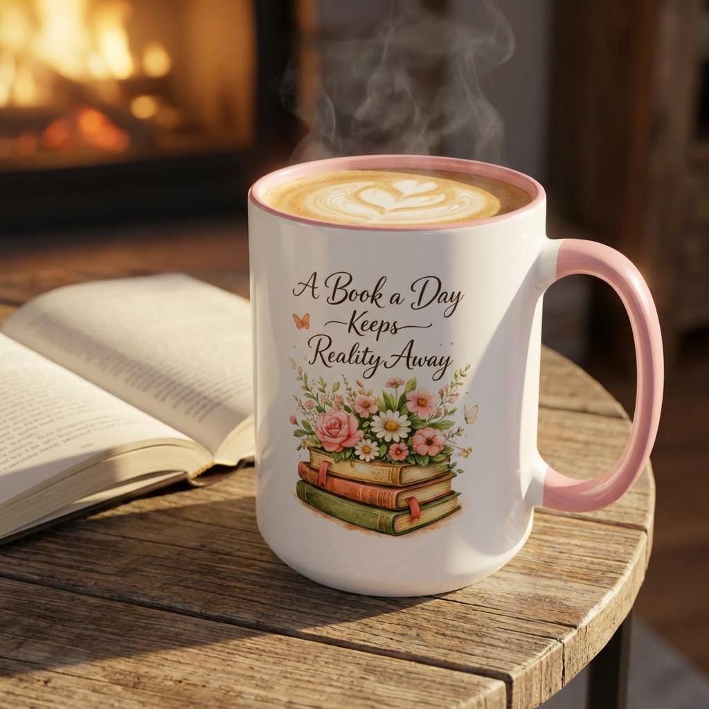 Velveteen Plush Blanket — "A Book a Day Keeps Reality Away" Floral Reading Throw With Optional Mug