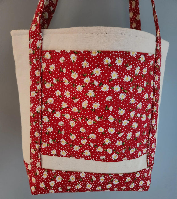 Handmade Book Lover's Floral Tote Bag, Cotton Canvas (Large Front and Interior Pockets)