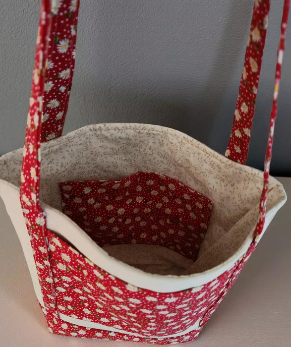 Handmade Book Lover's Floral Tote Bag, Cotton Canvas (Large Front and Interior Pockets)