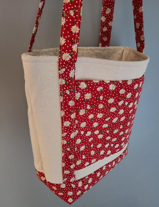 Handmade Book Lover's Floral Tote Bag, Cotton Canvas (Large Front and Interior Pockets)