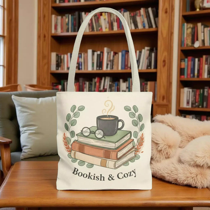 Bookish & Cozy Tote Bag – Literary Reader Coffee and Books Shopping Carryall