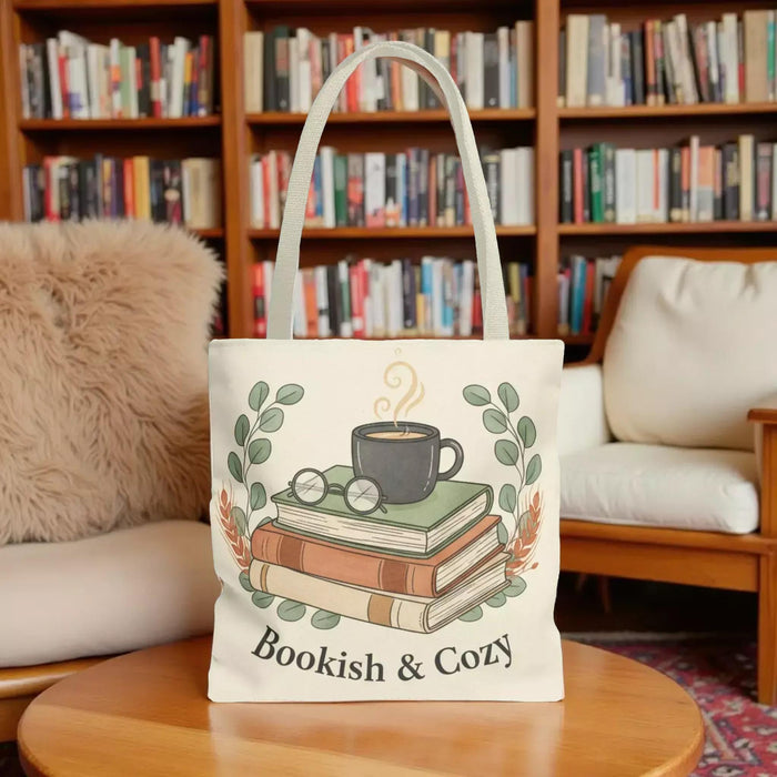 Bookish & Cozy Tote Bag – Literary Reader Coffee and Books Shopping Carryall