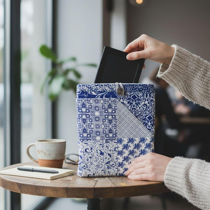 Shades Of Blue Pattern Padded Kindle eReader Tablet Book Cover Carrier with Big Front Pocket