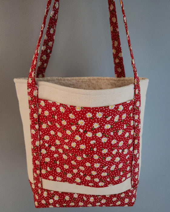 Handmade Book Lover's Floral Tote Bag, Cotton Canvas (Large Front and Interior Pockets)