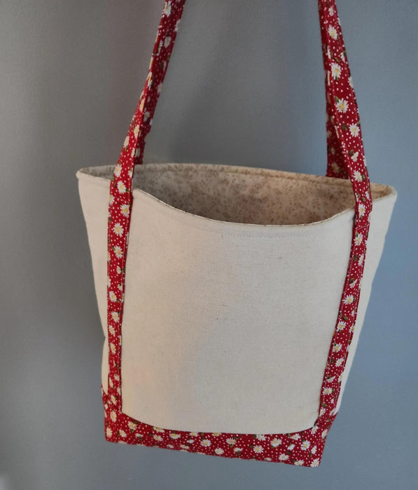 Handmade Book Lover's Floral Tote Bag, Cotton Canvas (Large Front and Interior Pockets)