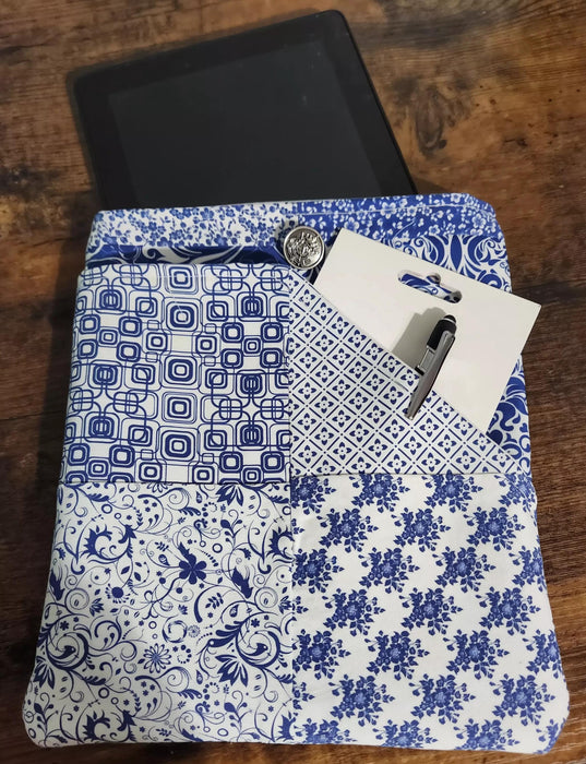 Shades Of Blue Pattern Padded Kindle eReader Tablet Book Cover Carrier with Big Front Pocket
