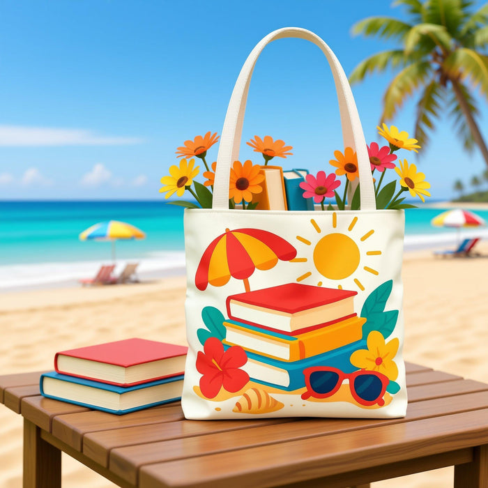 Beach Reads Tote Bag – Summer Books & Sunglasses Design, Book Lover Beach Bag, Vacation Reading Tote, Cute Summer Bookish Gift