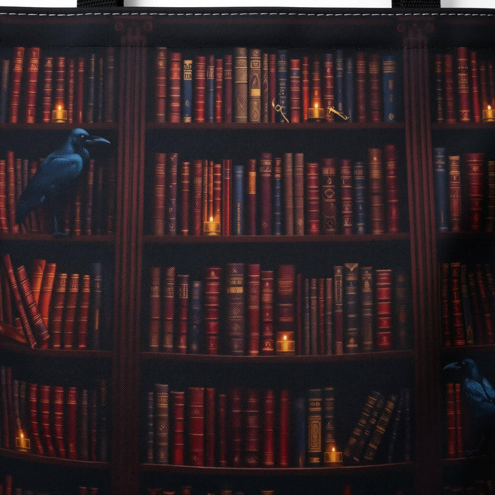 Raven Bookcase Tote Bag \ Dark Academia Gothic Library \ Bookish Gift for Her \ Crow Books Vintage \ BookTok Book Lover Gift \ Witchy Bag