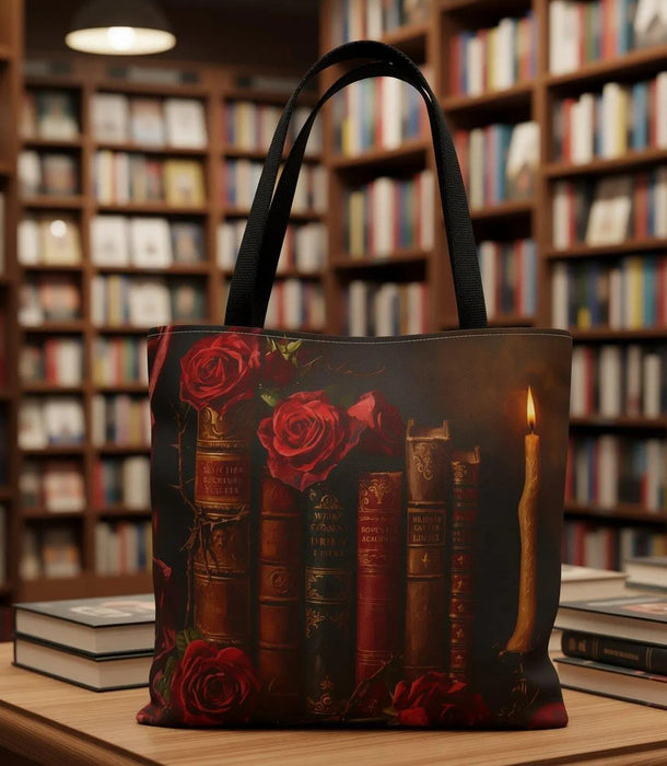 Gothic Dark Academia Tote Bag \ Antique Books & Roses \ Bookish Gift for Her \ Dark Romance BookTok \ Vintage Library Book Lover Gift