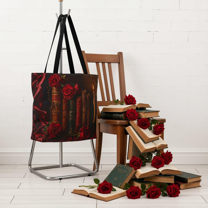 Gothic Dark Academia Tote Bag \ Antique Books & Roses \ Bookish Gift for Her \ Dark Romance BookTok \ Vintage Library Book Lover Gift