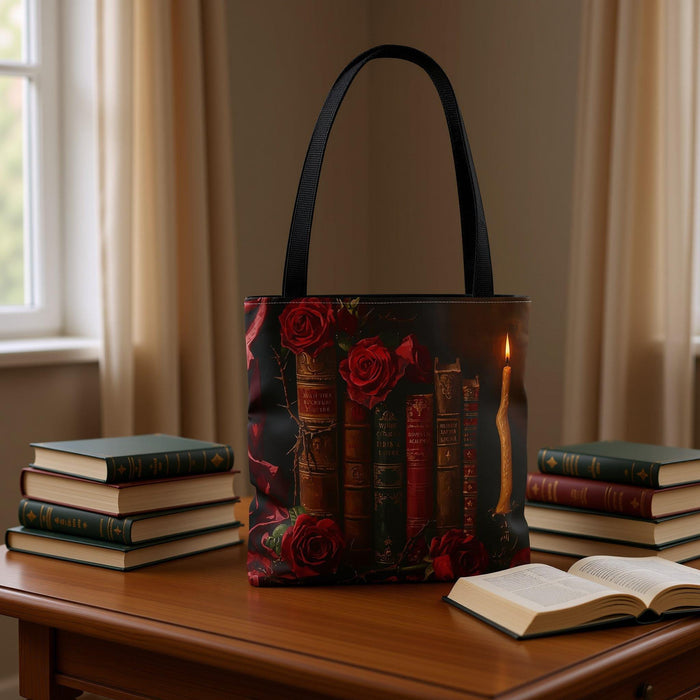 Gothic Dark Academia Tote Bag \ Antique Books & Roses \ Bookish Gift for Her \ Dark Romance BookTok \ Vintage Library Book Lover Gift