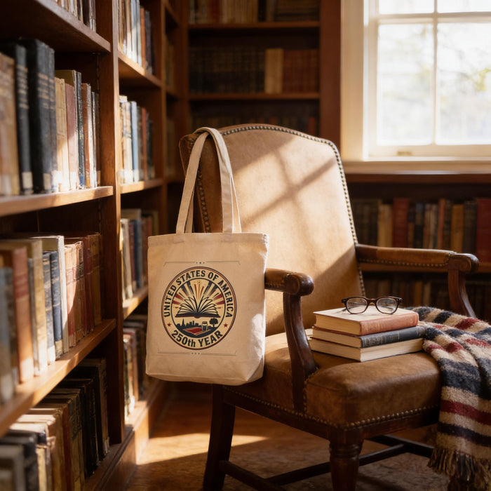 USA 250th Anniversary Bookish Tote • 15x16 Cotton Canvas Patriotic Book Bag • America 250 Years Reading Tote • Book Lover Gift
