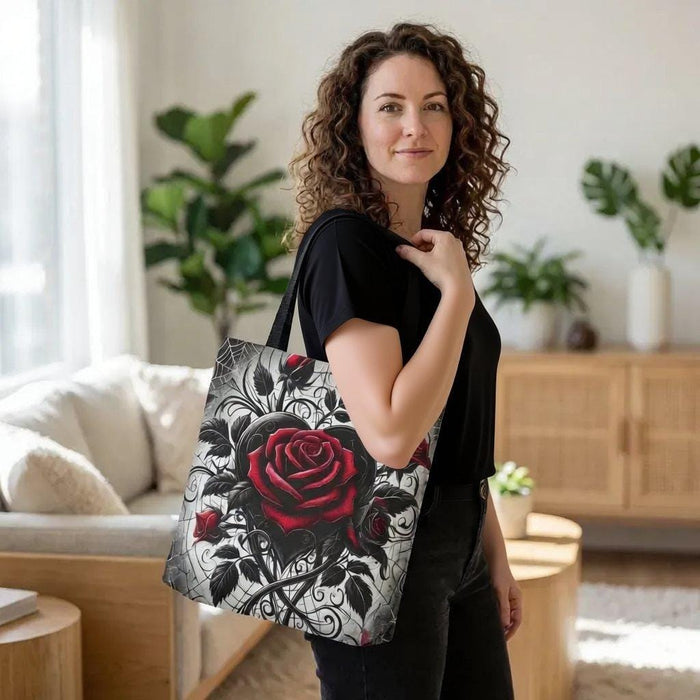 Gothic Floral Tote Bag, Heart & Roses Design (Multiple Sizes) Shopping Book Bag